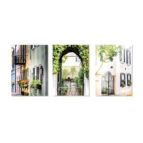 Charleston Art - 5x7 inch Print Set of 3 - Unframed Photography- featuring Rainbow Row, Courtyard, Iron Gates, Windows of Charleston