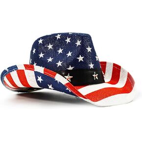 FLUFFY SENSE. American Flag Cowboy Hat Patriotic USA Western Hat 4th of July Party Parade Rodeo Unisex Cowboy Cowgirl Hat