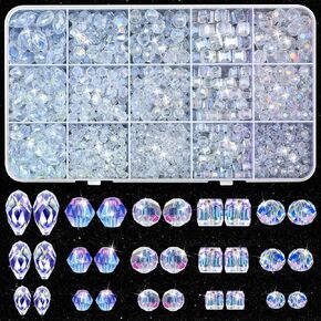 Thrilez 900 Pieces Glass Crystal Beads for Jewelry Making, Assorted Crystal Beads for Bracelets, Jewelry, DIY Crafts or Home Ornaments(Clear Crystal AB Color)