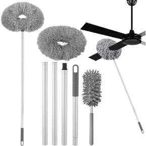 Ceiling Fan Cleaner Duster,Extra Long Dusters with Extension Pole 47 inch for Cleaning, Circle Shape Microfiber Reusable Duster & Flexible Brush, Ceiling Fan Duster for High Ceilings, Furniture (Blue)