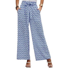 Potany Women's Casual Wide Leg Palazzo Pants High Waist Tie Knot Summer Flowy Beach Work Trousers Lounge Pants with Pockets
