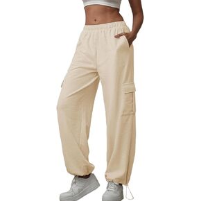 WOWULOVELY Womens Cargo Pants Y2K Sweatpants Casual Baggy High Waisted Joggers Wide Leg Pant with Pockets