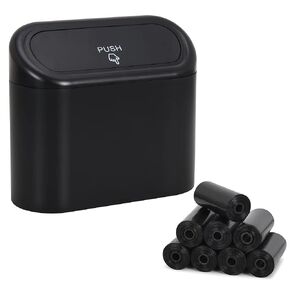 CZWL&HG 1.0L Black Plastic Portable Car Trash Can with 8 Rolls Bags, 6.1" x 5.51" x 2.56"