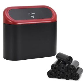 CZWL&HG 1.0L Black Plastic Portable Car Trash Can with 8 Rolls Bags, 6.1" x 5.51" x 2.56"