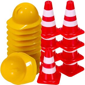 Kisangel 50pcs Mini Traffic Cones with 50pcs Mini Hard Hat, Mini Traffic Road Signs Construction Cones Party Supplies