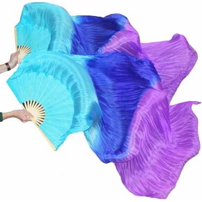 حجاب Nimiman للسيدات مصنوع يدويًا من الحرير لمروحة الرقص الشرقي باللون الفيروزي والأزرق والأرجواني (M) in Kuwait