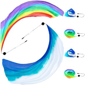 4 Sets Belly Dance Veil Poi Colorful Poi Streamer with Poi Balls Silk Poi for Stage Props Belly Dance Colorful Poi Throwing Balls Multi-Color Dance Silk Poi Flags for Dance Stage Props