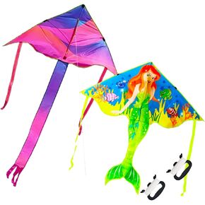 Kaidenic 2 Pack Kites Delta and Mermaid Kites Easy to Fly with Flying Lines for Kids and Adults