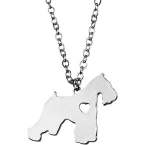 Art Attack Stainless Steel I Love My Schnauzer Chain Necklace, Forever in My Heart Pet Lover Puppy German Dog Mom Memorial Rescue Charm Pendant (Silver)
