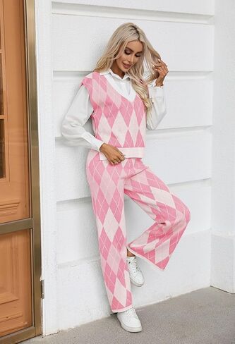 مجموعة ملابس Viottiset النسائية مكونة من قطعتين سترة وسترة صالة على شكل حرف V وسترات بدون أكمام واسعة الساق وسروال رياضي in Kuwait