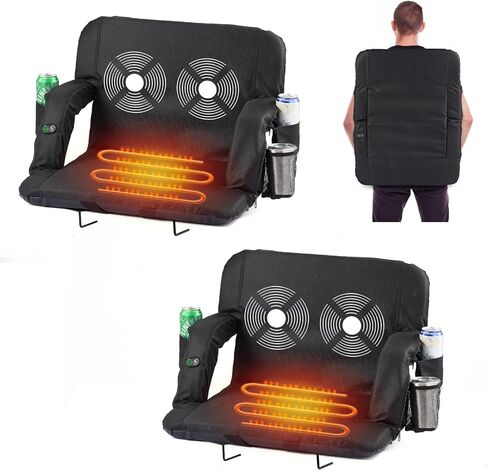 مقاعد ملعب تدليك ساخنة مقاس 25 بوصة من CozyGoo للمدرجات مع دعم للظهر، مقعد استاد قابل للطي مع 3 مستويات للتدليك الخلفي للتدفئة، 6 أوضاع للاستلقاء، 5 جيوب، للأحداث الرياضية الخارجية، قطعتان in Kuwait
