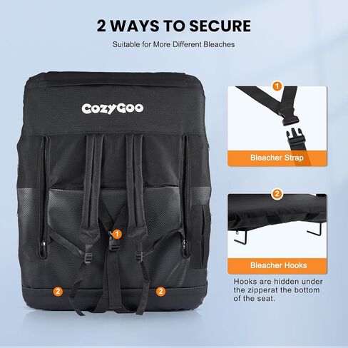 مقاعد ملعب تدليك ساخنة مقاس 25 بوصة من CozyGoo للمدرجات مع دعم للظهر، مقعد استاد قابل للطي مع 3 مستويات للتدليك الخلفي للتدفئة، 6 أوضاع للاستلقاء، 5 جيوب، للأحداث الرياضية الخارجية، قطعتان in Kuwait