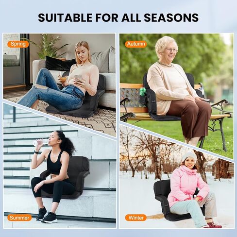 مقاعد ملعب تدليك ساخنة مقاس 25 بوصة من CozyGoo للمدرجات مع دعم للظهر، مقعد استاد قابل للطي مع 3 مستويات للتدليك الخلفي للتدفئة، 6 أوضاع للاستلقاء، 5 جيوب، للأحداث الرياضية الخارجية، قطعتان in Kuwait