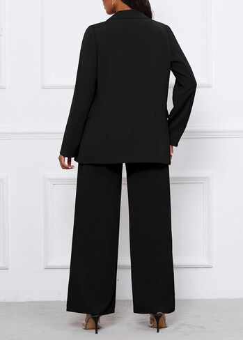 Women's Two Piece Outfits Casual Blazer Jacket Wide Leg Work Pants Business Suit Sets with Pocket in Kuwait