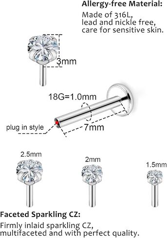 Xwnskvvz 20G 18G Threadless Push in Nose Rings Studs Surgical Steel Pushin Nose Stud 1.5mm 2mm 2.5mm 3mm Round/Star/Heart Crystal Nose Piercing Jewelry for Women Men in Saudi Arabia