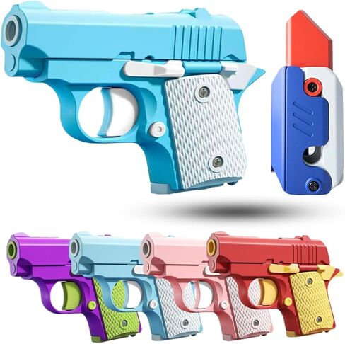 Fidget Gun Toy, 3D Printed Mini Toy, Stress Shot, Gravity Fidget Toy, Gun Fidget Toy, Fidget Toys Adults & Kids, Blue in Saudi Arabia
