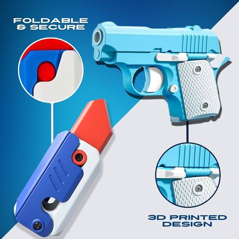 Fidget Gun Toy, 3D Printed Mini Toy, Stress Shot, Gravity Fidget Toy, Gun Fidget Toy, Fidget Toys Adults & Kids, Blue in Saudi Arabia