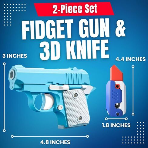 Fidget Gun Toy, 3D Printed Mini Toy, Stress Shot, Gravity Fidget Toy, Gun Fidget Toy, Fidget Toys Adults & Kids, Blue in Saudi Arabia