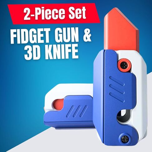 Fidget Gun Toy, 3D Printed Mini Toy, Stress Shot, Gravity Fidget Toy, Gun Fidget Toy, Fidget Toys Adults & Kids, Blue in Saudi Arabia