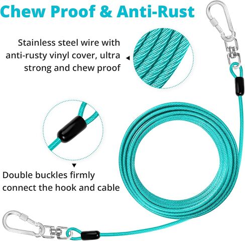 jenico Dog Tie Out Cable: 10 ft Dog Lead for Yard - Heavy Duty Chain Leash Outside for Small Large Dogs Up to 500 lbs - Outdoor Dog Runner Tether in Kuwait