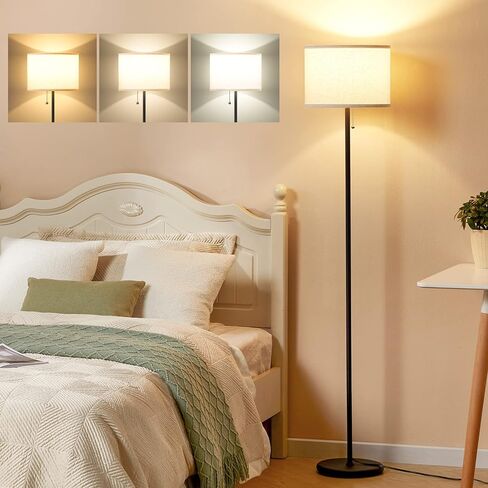 Ambimall Floor Lamp for Bedroom with 3 Color Temperature Bulb with Pull Chain Switch, Modern Floor Lamp with Beige Lampshade for Living Room, Office, Kids Room, Study Room in Saudi Arabia