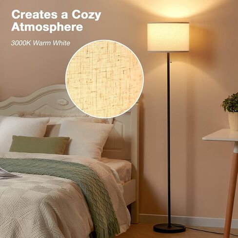 Ambimall Floor Lamp for Bedroom with 3 Color Temperature Bulb with Pull Chain Switch, Modern Floor Lamp with Beige Lampshade for Living Room, Office, Kids Room, Study Room in Saudi Arabia