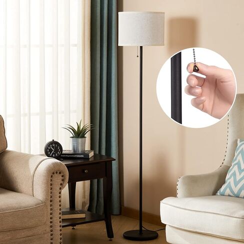 Ambimall Floor Lamp for Bedroom with 3 Color Temperature Bulb with Pull Chain Switch, Modern Floor Lamp with Beige Lampshade for Living Room, Office, Kids Room, Study Room in Saudi Arabia