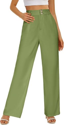 onlypuff Women's Wide Leg Pants High Elastic Waisted Business Work Trousers Long Straight Sage Green M in Saudi Arabia