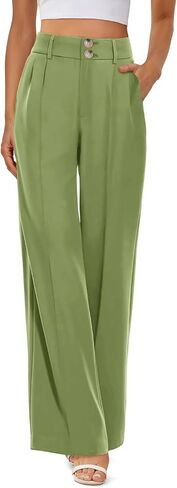 onlypuff Women's Wide Leg Pants High Elastic Waisted Business Work Trousers Long Straight Sage Green M in Saudi Arabia