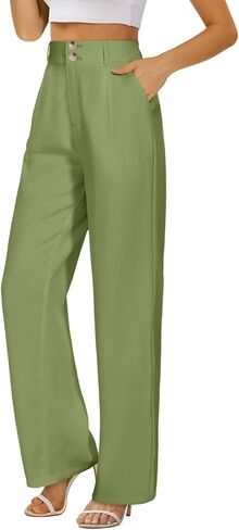 onlypuff Women's Wide Leg Pants High Elastic Waisted Business Work Trousers Long Straight Sage Green M in Saudi Arabia