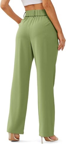 onlypuff Women's Wide Leg Pants High Elastic Waisted Business Work Trousers Long Straight Sage Green M in Saudi Arabia