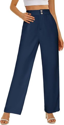 Onlypuff سروال عالي الخصر باللون الأزرق والرمادي يناسب النساء بنطلون أنيق واسع الساق مقاس XL in Kuwait