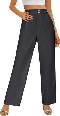 سروال بنطلون Onlypuff للنساء عالي الخصر مطوي من الأمام بنطلون كاجوال رمادي داكن XXL in Kuwait