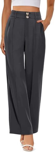 سروال بنطلون Onlypuff للنساء عالي الخصر مطوي من الأمام بنطلون كاجوال رمادي داكن XXL in Kuwait