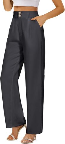 سروال بنطلون Onlypuff للنساء عالي الخصر مطوي من الأمام بنطلون كاجوال رمادي داكن XXL in Kuwait