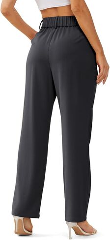 سروال بنطلون Onlypuff للنساء عالي الخصر مطوي من الأمام بنطلون كاجوال رمادي داكن XXL in Kuwait