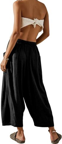 YIAFDERY Women's Loose Wide Leg Pants Casual Comfy Palazzo Harem Pants Trousers with Dropped Side Pockets in Saudi Arabia