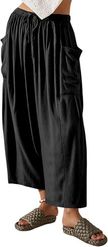 YIAFDERY Women's Loose Wide Leg Pants Casual Comfy Palazzo Harem Pants Trousers with Dropped Side Pockets in Saudi Arabia