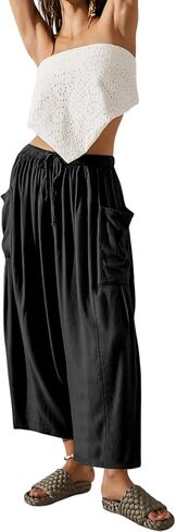 YIAFDERY Women's Loose Wide Leg Pants Casual Comfy Palazzo Harem Pants Trousers with Dropped Side Pockets in Saudi Arabia