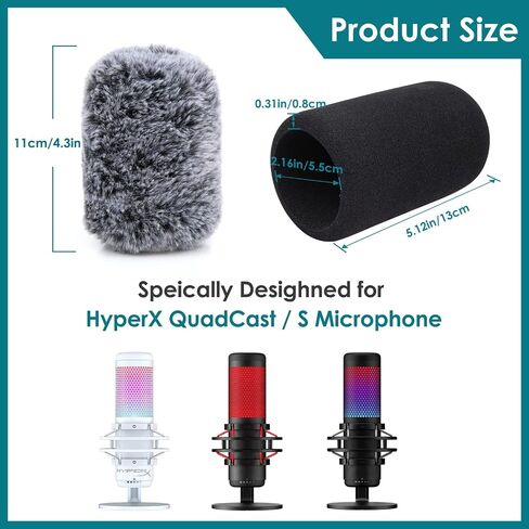 YOUSHARES QuadCast Mic Windscreen and Furry Wind Cover Compatible with HyperX QuadCast Mic and HyperX QuadCast S Microphone in Saudi Arabia