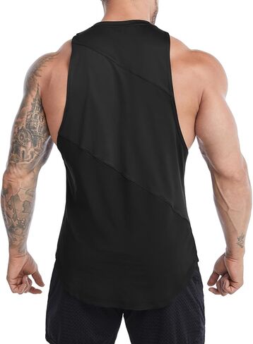 تي شيرت رجالي من Meioro للتمرين بدون أكمام شبكي بدون أكمام لصالة الألعاب الرياضية وكمال الأجسام واللياقة البدنية والعضلات تي شيرت أسود in Kuwait