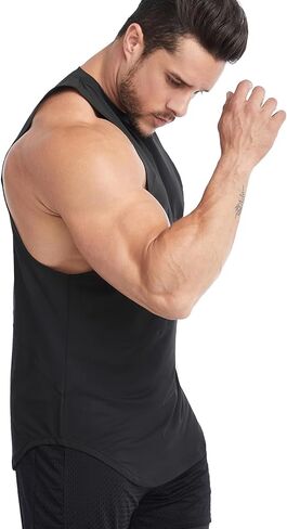 تي شيرت رجالي من Meioro للتمرين بدون أكمام شبكي بدون أكمام لصالة الألعاب الرياضية وكمال الأجسام واللياقة البدنية والعضلات تي شيرت أسود in Kuwait