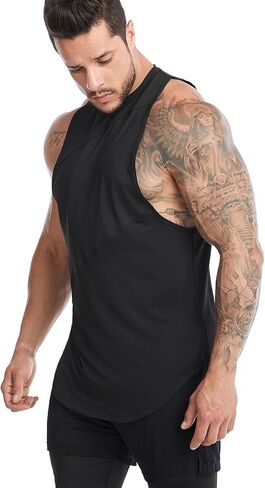 تي شيرت رجالي من Meioro للتمرين بدون أكمام شبكي بدون أكمام لصالة الألعاب الرياضية وكمال الأجسام واللياقة البدنية والعضلات تي شيرت أسود in Kuwait