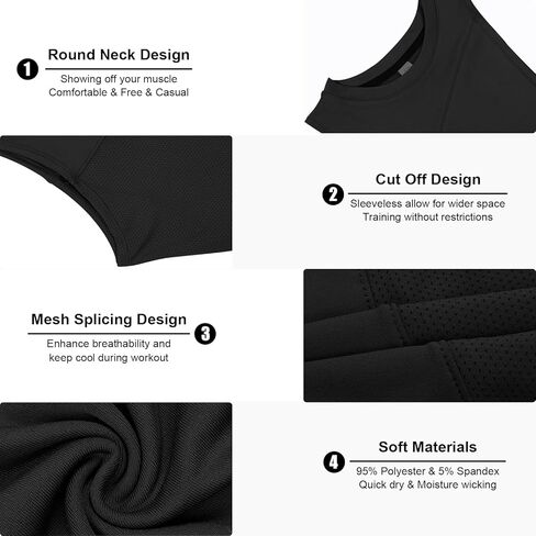 تي شيرت رجالي من Meioro للتمرين بدون أكمام شبكي بدون أكمام لصالة الألعاب الرياضية وكمال الأجسام واللياقة البدنية والعضلات تي شيرت أسود in Kuwait
