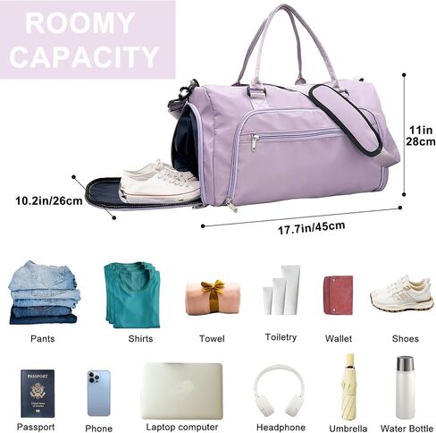 woogwin Gym Bag for Women & Men with Shoes Compartment & Wet Pocket Sports Travel Duffle Bags Workout Bag(M,Black) in Kuwait
