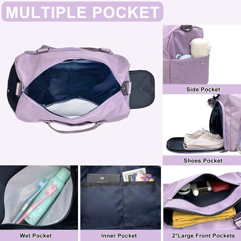 woogwin Gym Bag for Women & Men with Shoes Compartment & Wet Pocket Sports Travel Duffle Bags Workout Bag(M,Black) in Kuwait