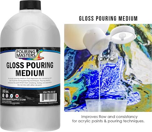 U.S. Art Supply Professional Gloss Pouring Effects Medium, 32 oz. (Quart) Bottle - Improves Flow Consistency, Artist Techniques to Create Cell Effects, Mix with Art Acrylic Paint, Adjusts Viscosity in Saudi Arabia
