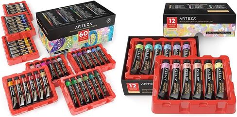 ARTEZA Gouache Paint Set, 60 Color 0.4 fl oz Tubes and 12 Color Pastel Tones 0.4 fl oz Tubes, Opaque Water-Based Paint for Canvas and Paper in Saudi Arabia