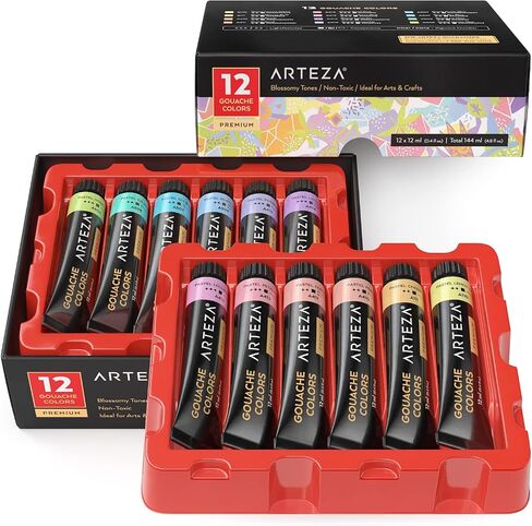 ARTEZA Gouache Paint Set, 60 Color 0.4 fl oz Tubes and 12 Color Pastel Tones 0.4 fl oz Tubes, Opaque Water-Based Paint for Canvas and Paper in Saudi Arabia
