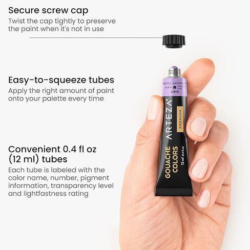 ARTEZA Gouache Paint Set, 60 Color 0.4 fl oz Tubes and 12 Color Pastel Tones 0.4 fl oz Tubes, Opaque Water-Based Paint for Canvas and Paper in Saudi Arabia